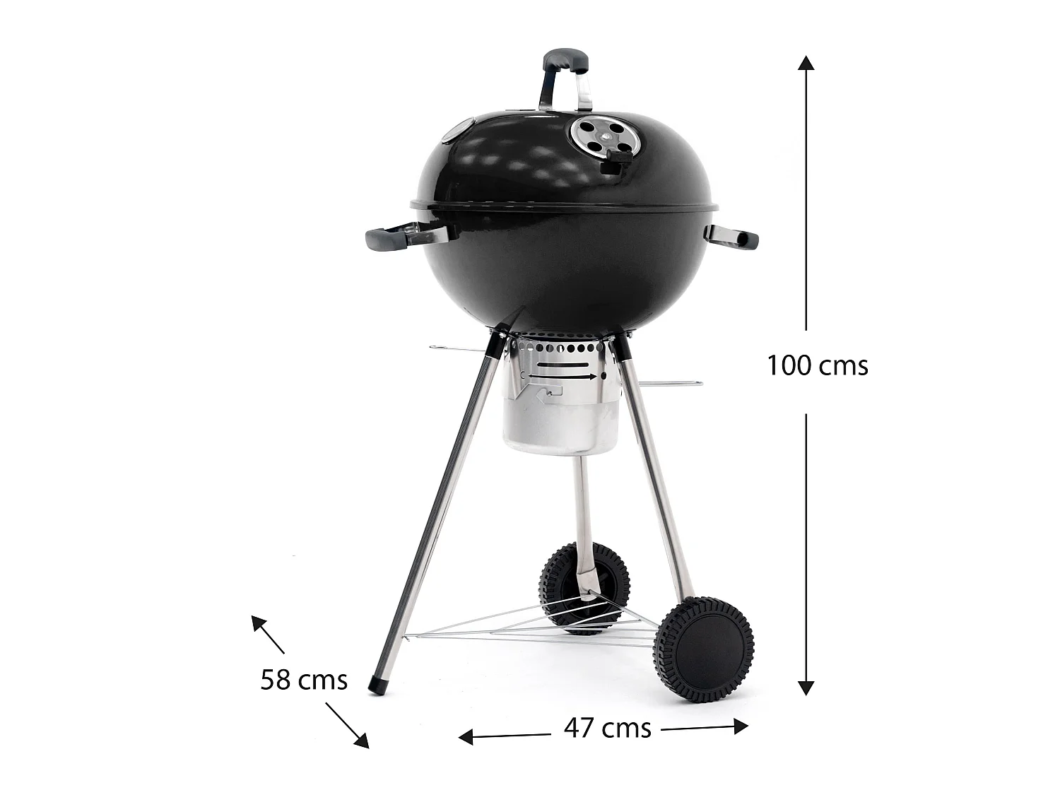 Barbecue au Charbon à Roulettes Kekai Yellowstone 58x47x100 cm Rond avec Couvercle et Briquet Couleur Émaillé Noir