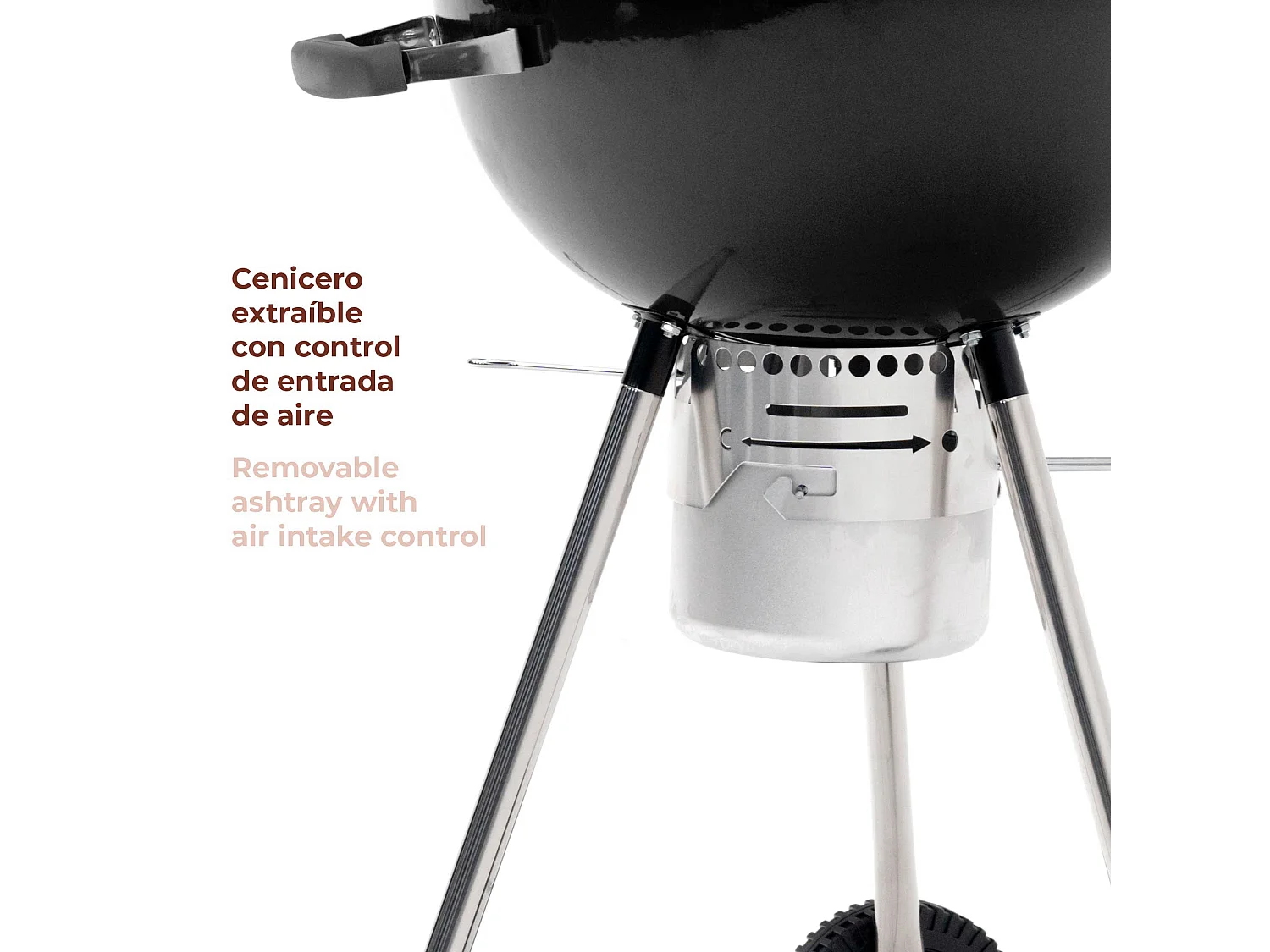 Barbecue au Charbon à Roulettes Kekai Yellowstone 58x47x100 cm Rond avec Couvercle et Briquet Couleur Émaillé Noir