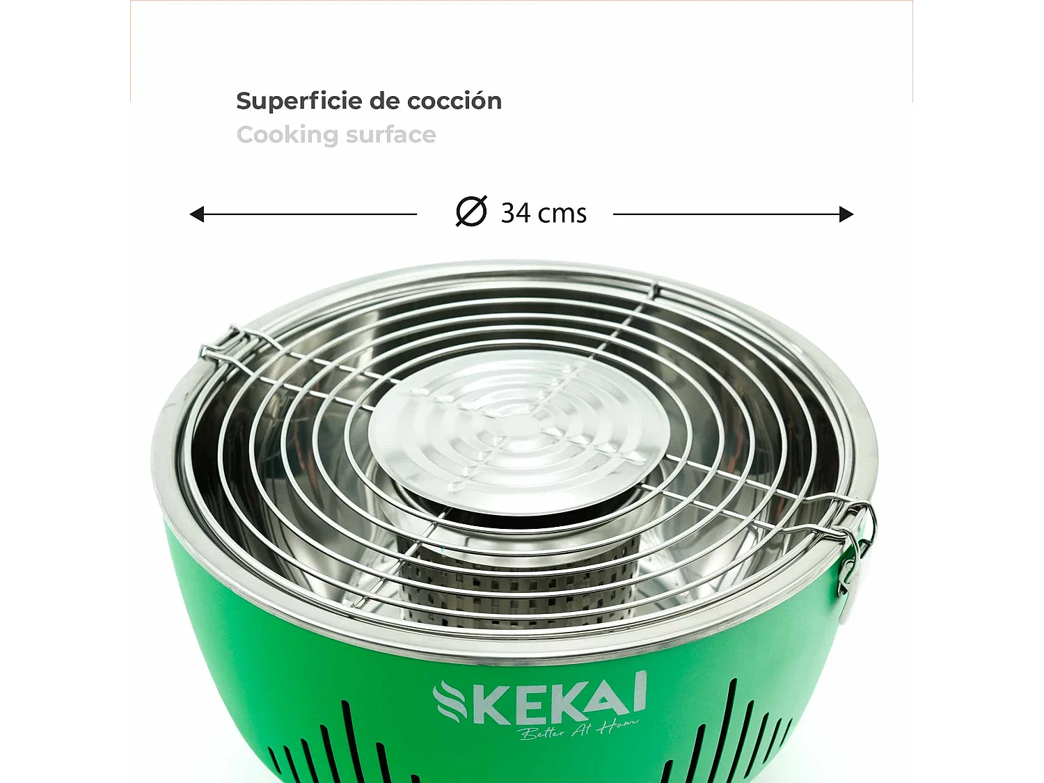 Barbecue de Table Portable au Charbon Kekai Crater 35x35x25 cm Vert Cuve Récupération Graisses Ventilateur Réglable