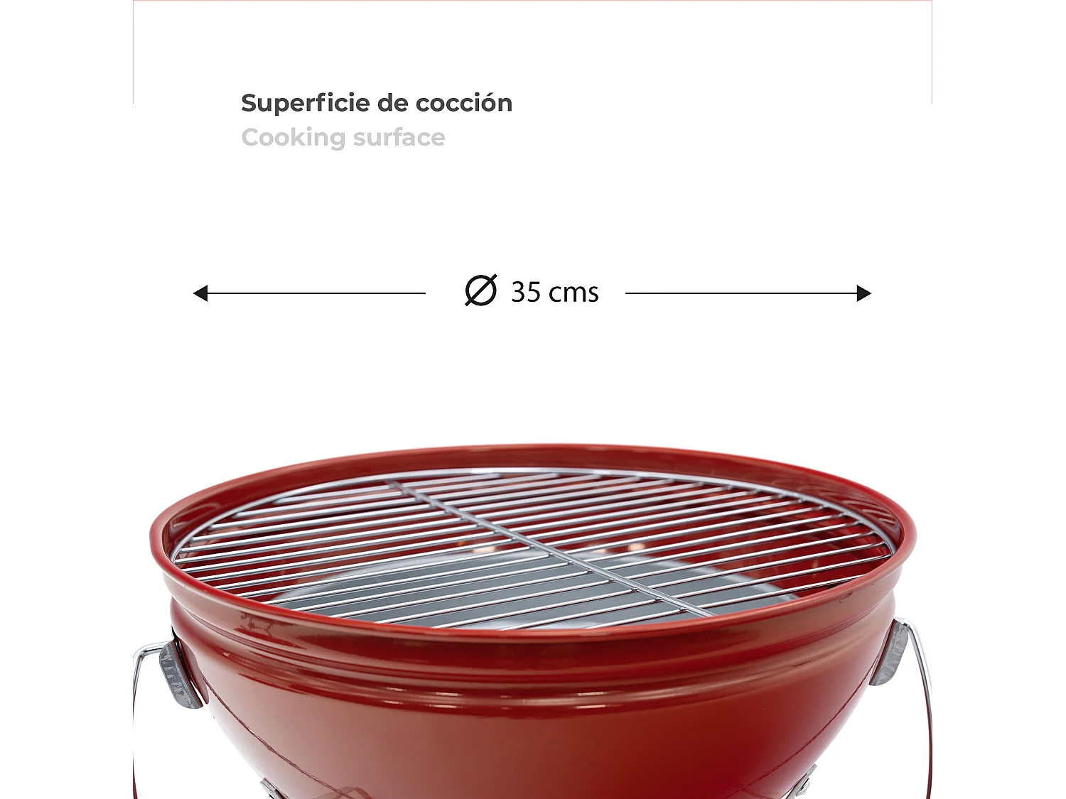 Barbecue a Carbone Portatile da Tavolo Kekai Tahoe 37x37x44 cm Coperchio con Sistema di Trasporto e Bloccaggio Smaltato Rosso