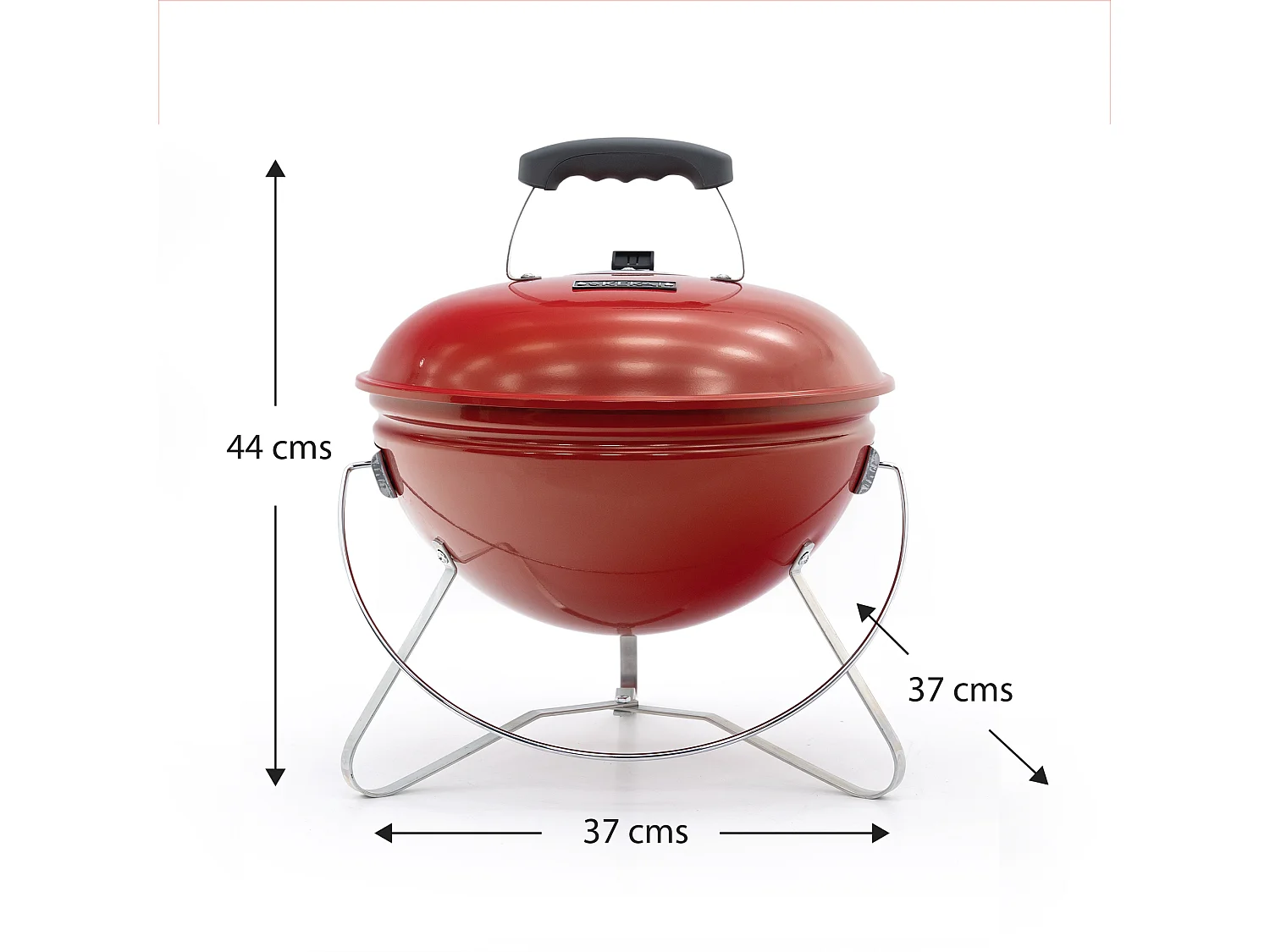 Barbecue a Carbone Portatile da Tavolo Kekai Tahoe 37x37x44 cm Coperchio con Sistema di Trasporto e Bloccaggio Smaltato Rosso