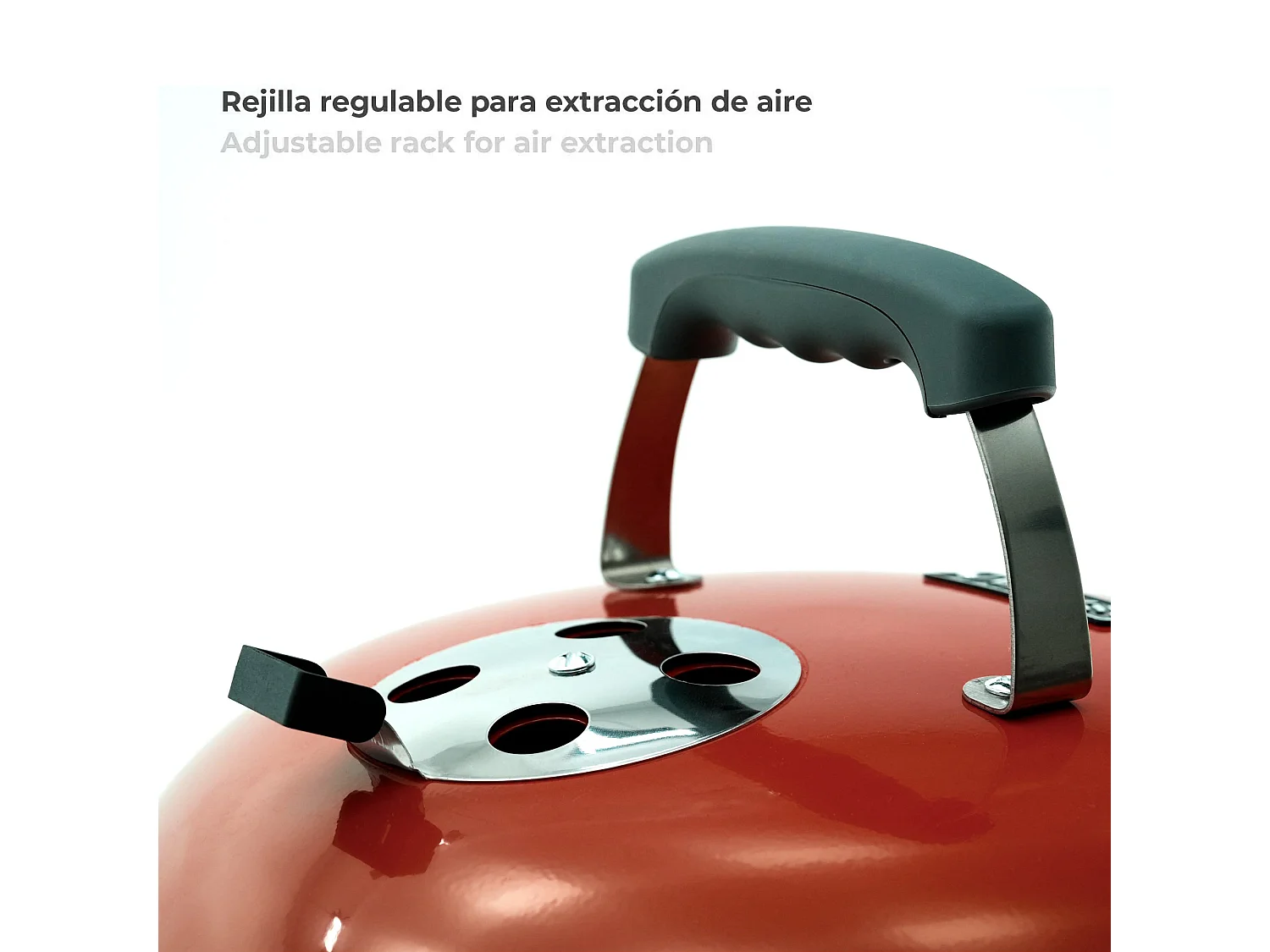 Barbecue a Carbone Portatile da Tavolo Kekai Tahoe 37x37x44 cm Coperchio con Sistema di Trasporto e Bloccaggio Smaltato Rosso