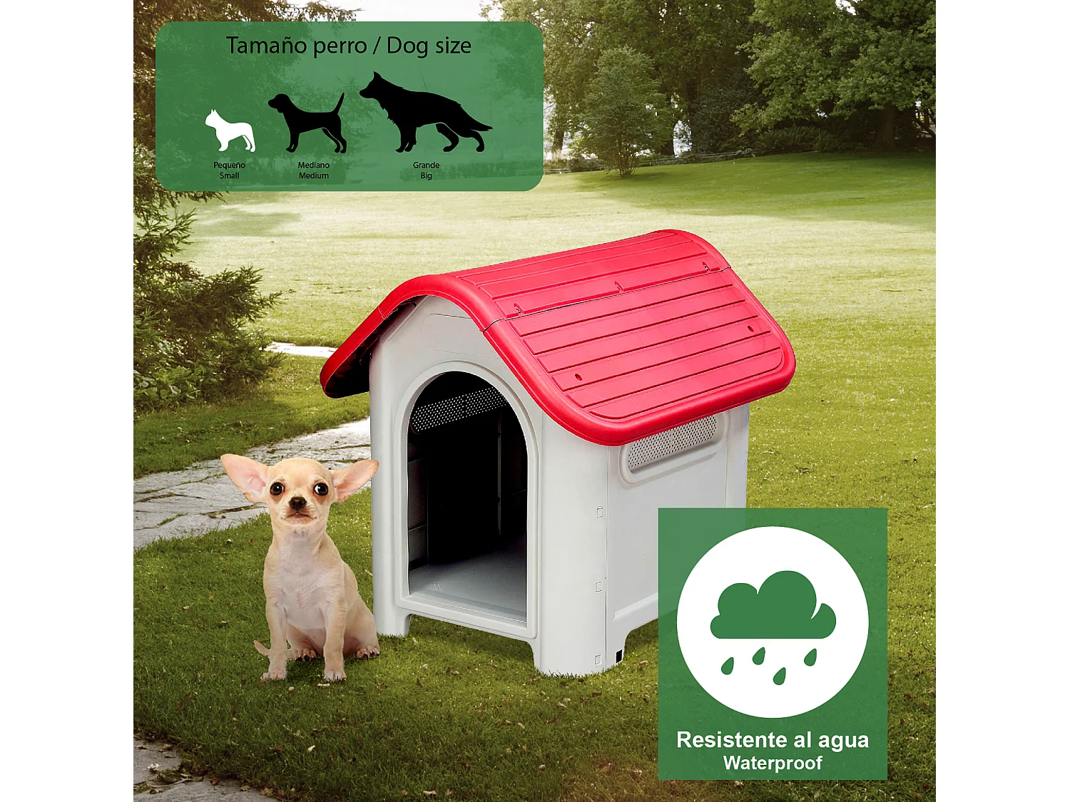 Niche pour Chien Petit Gardiun Kira 75x59x66 cm Fabriquée en Résine Couleur Beige/Rouge