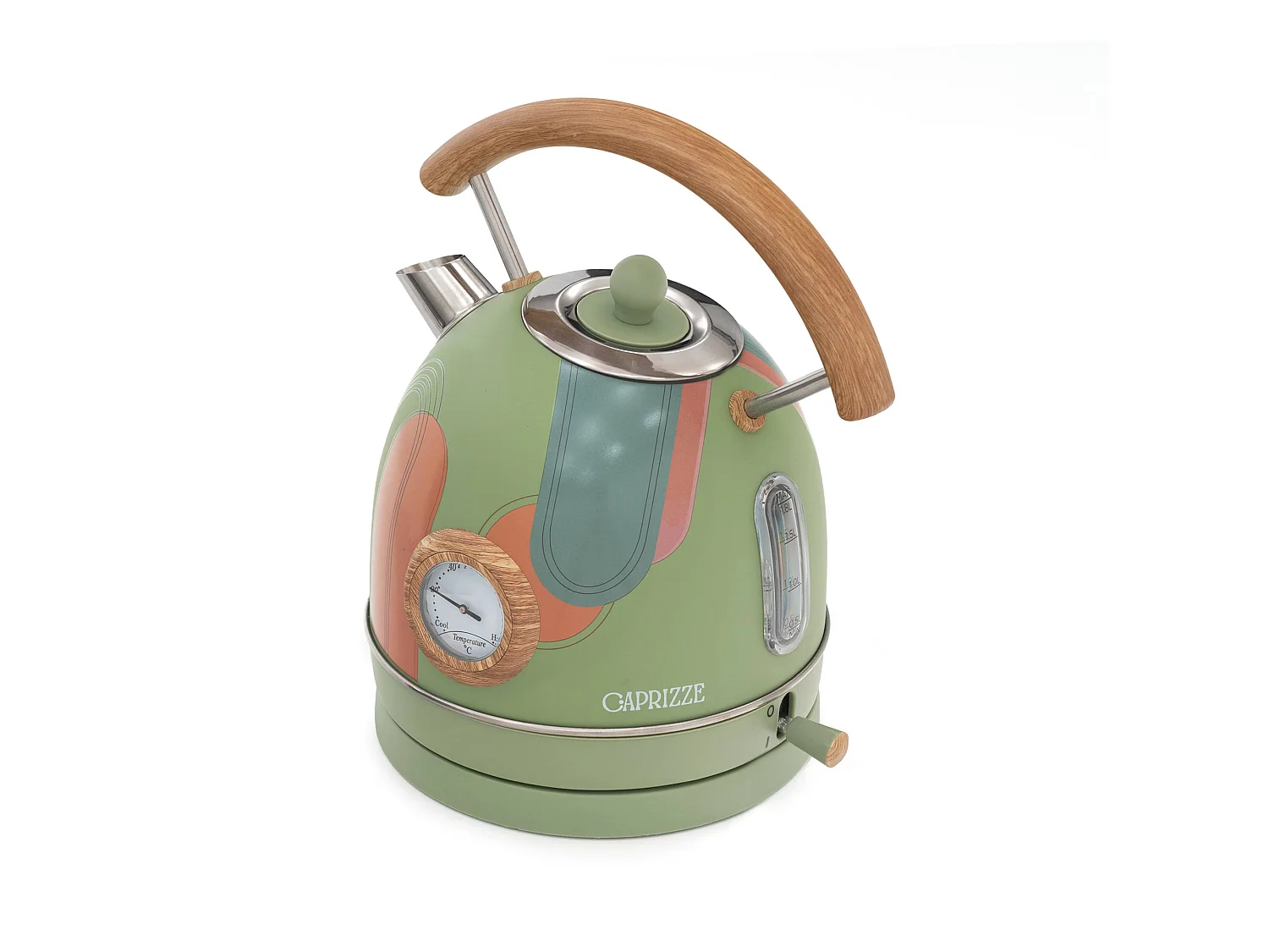 Bollitore d'acqua Caprizze Nara 2200 W in acciaio inox termometro integrato capacitá 1.8 L decorazione floreale e effetto legno