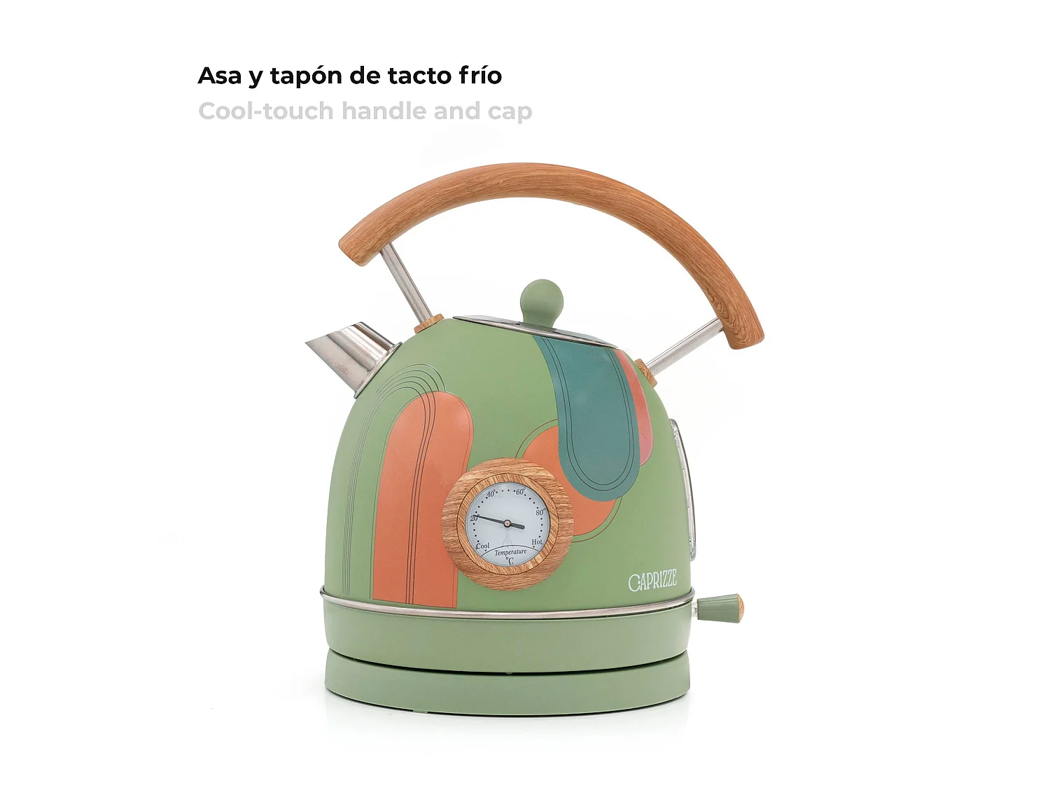 Bollitore d'acqua Caprizze Nara 2200 W in acciaio inox termometro integrato capacitá 1.8 L decorazione floreale e effetto legno