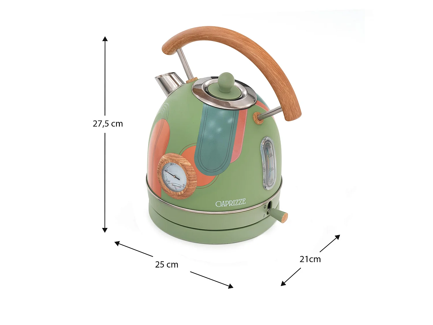 Bollitore d'acqua Caprizze Nara 2200 W in acciaio inox termometro integrato capacitá 1.8 L decorazione floreale e effetto legno