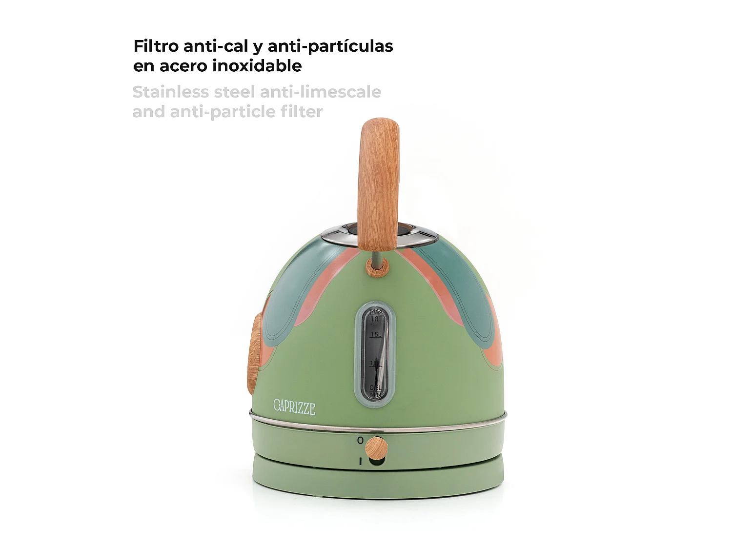 Bollitore d'acqua Caprizze Nara 2200 W in acciaio inox termometro integrato capacitá 1.8 L decorazione floreale e effetto legno