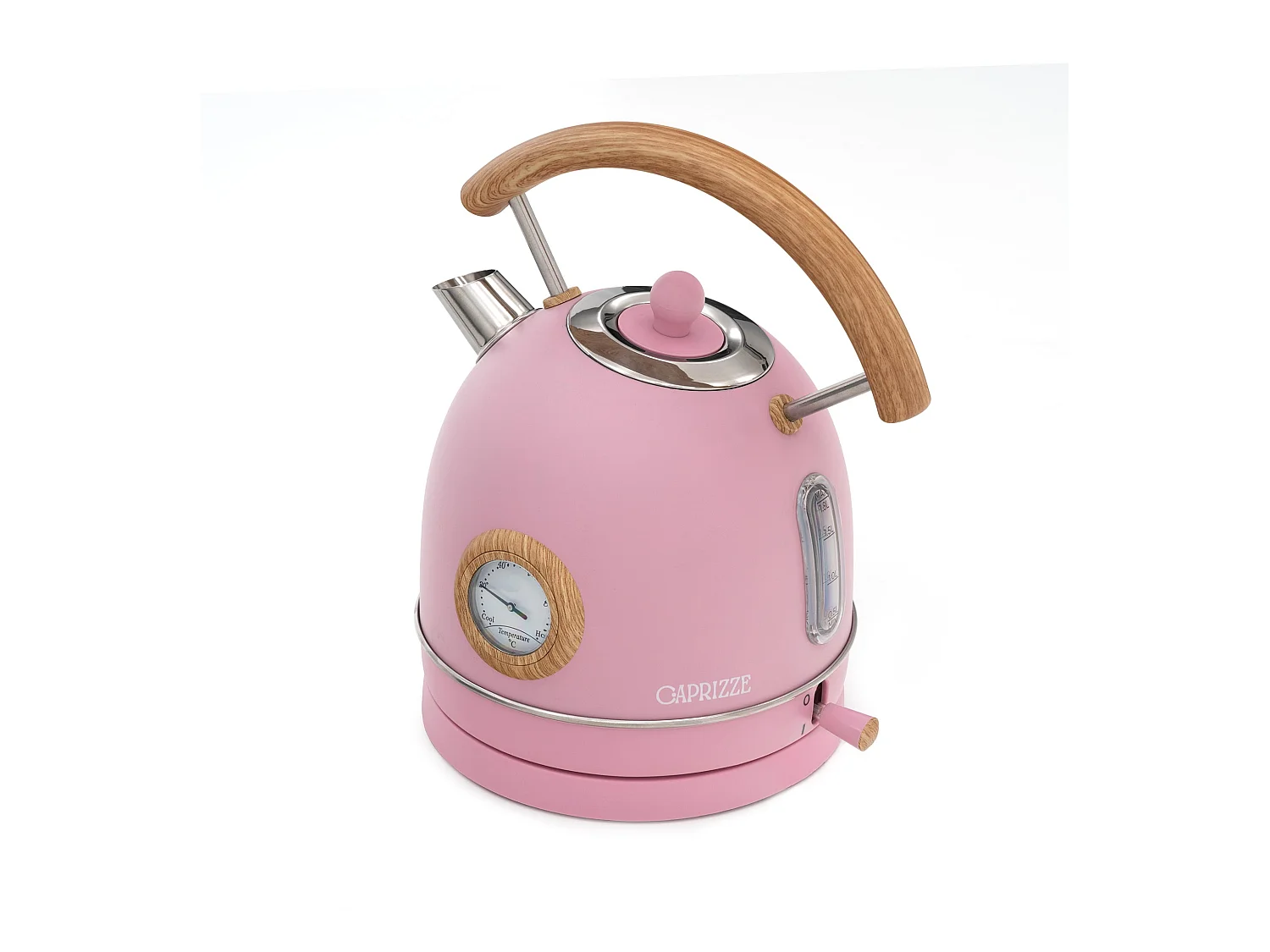 Bollitore d'acqua Caprizze Nara 2200 W in acciaio inox con termometro integrato capacitá 1.8 L rosa opaco e effetto legno
