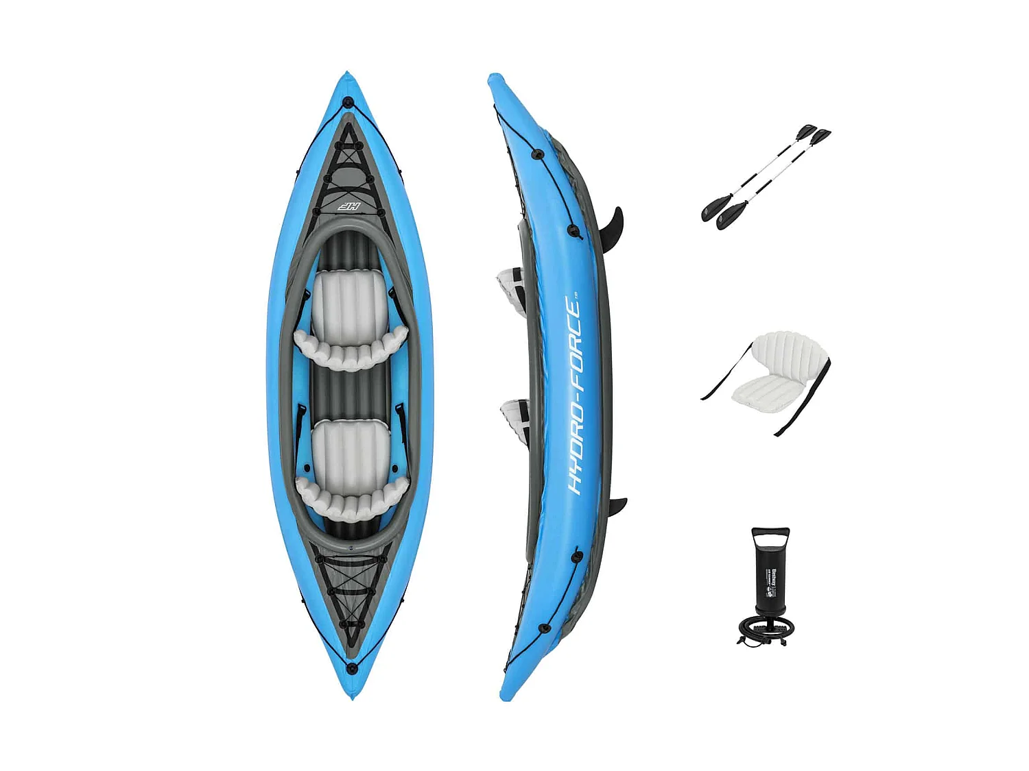 Kayak Gonfiabile Bestway Hydro-Force Doble Cove Champion 331x88x45 cm con 2 Remi e Pompa Manuale