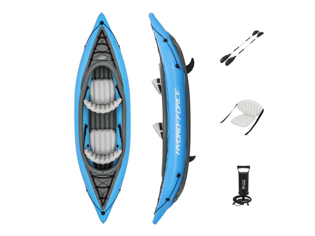 Kayak Gonfiabile Bestway Hydro-Force Doble Cove Champion 331x88x45 cm con 2 Remi e Pompa Manuale