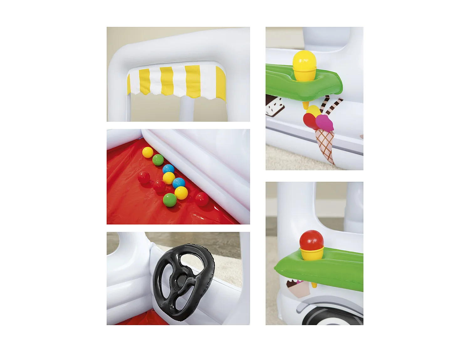 Château Gonflable avec 10 Balles de Jeu Bestway Scoops'n Smiles 122x84 cm Couleur Blanc avec Murs Gonflables