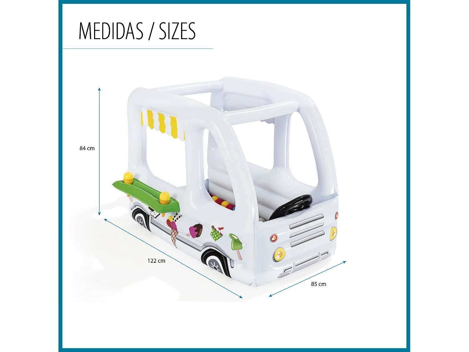 Château Gonflable avec 10 Balles de Jeu Bestway Scoops'n Smiles 122x84 cm Couleur Blanc avec Murs Gonflables