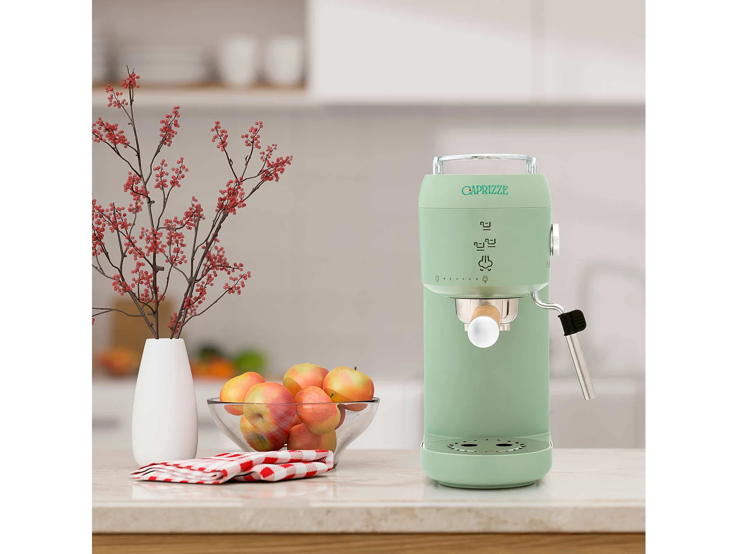 Cafetera Express Semiautomática Caprizze Hikari 1400 W 20 Bares con Vaporizador y Espumador USB incluido Color Verde Mate