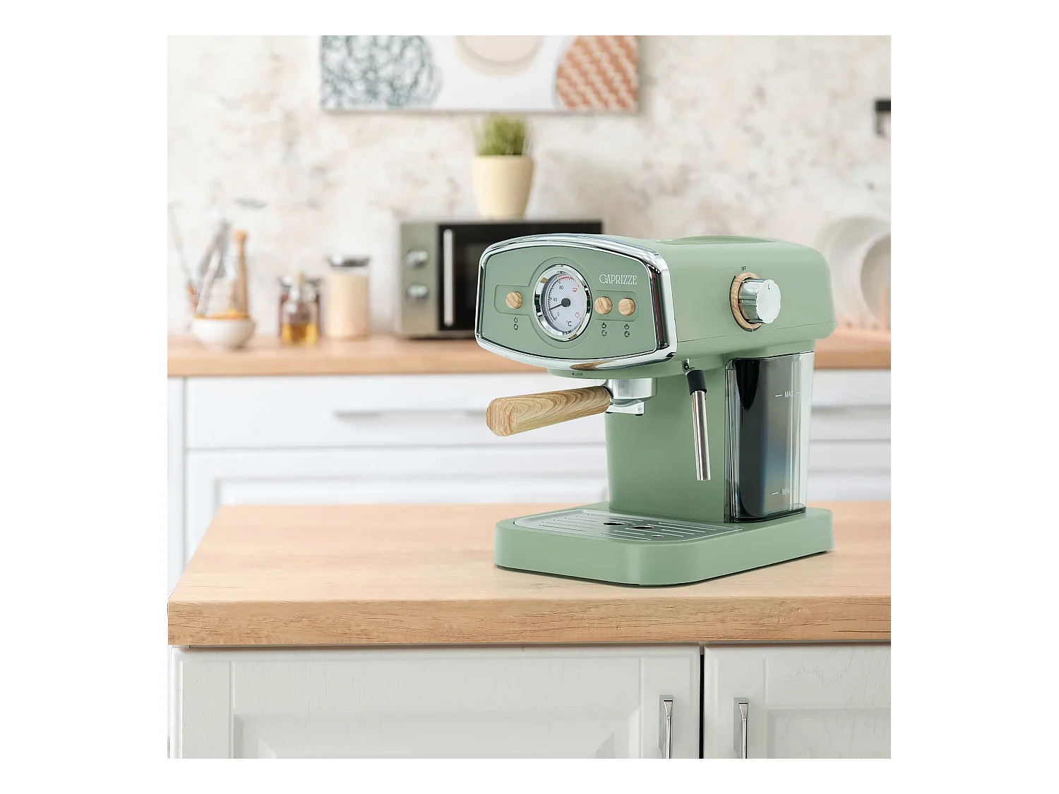 Macchina da caffé express semi-automatica Caprizze Kai 1050 W 15 bar capacitá per 5 tazzine con vaporizzatore colore verde opaco