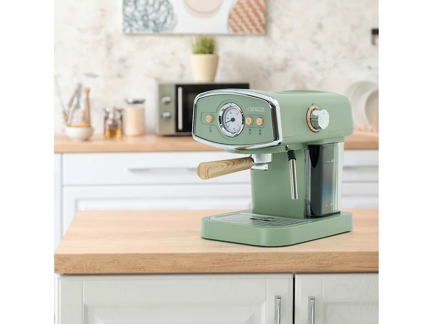 Macchina da caffé express semi-automatica Caprizze Kai 1050 W 15 bar capacitá per 5 tazzine con vaporizzatore colore verde opaco