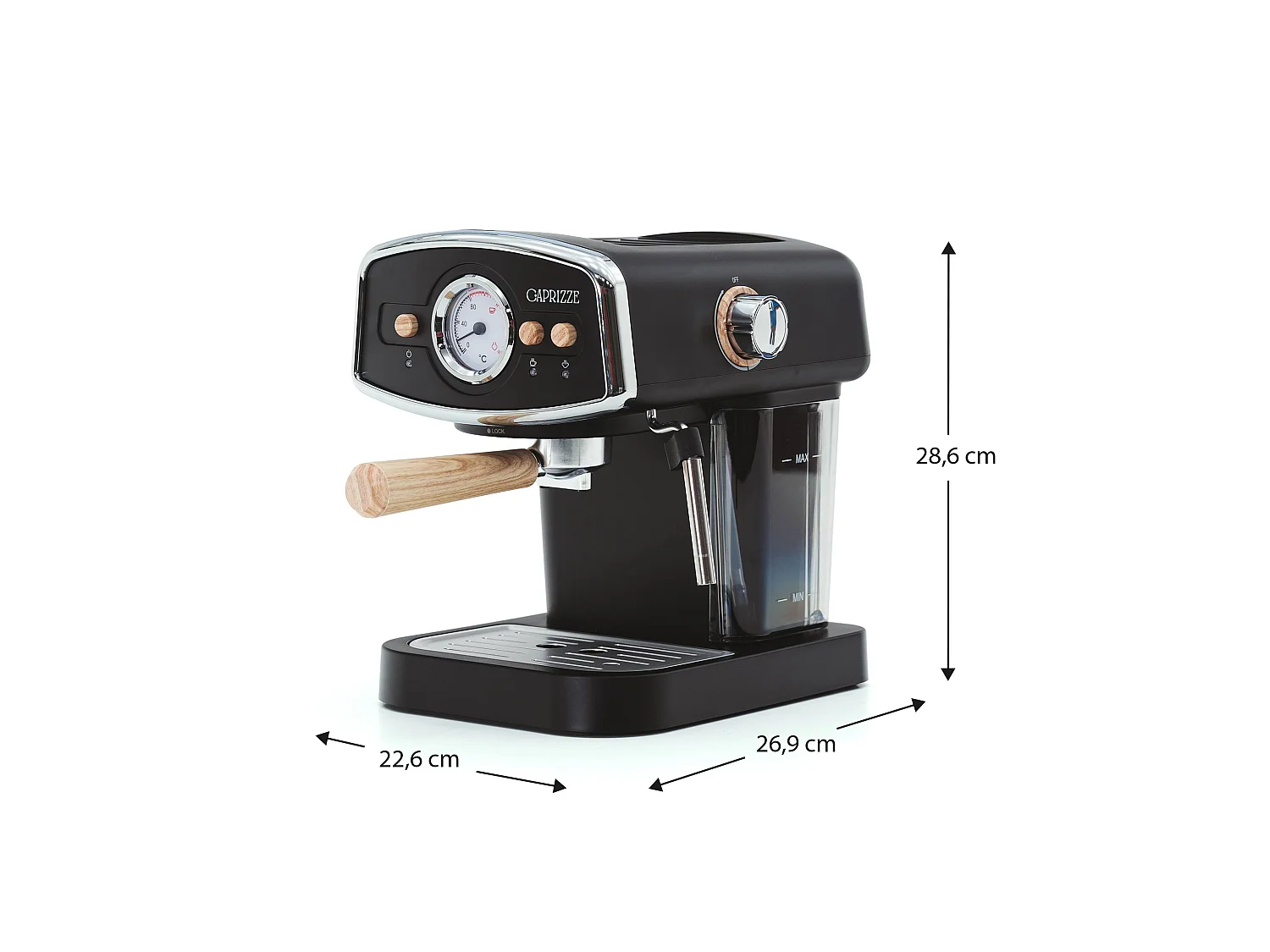 Machine à Café Espresso Caprizze Kai 1050W 15 Bars Semi-automatique Capacité 5 Tasses de Café avec Vaporisateur Noir Mat