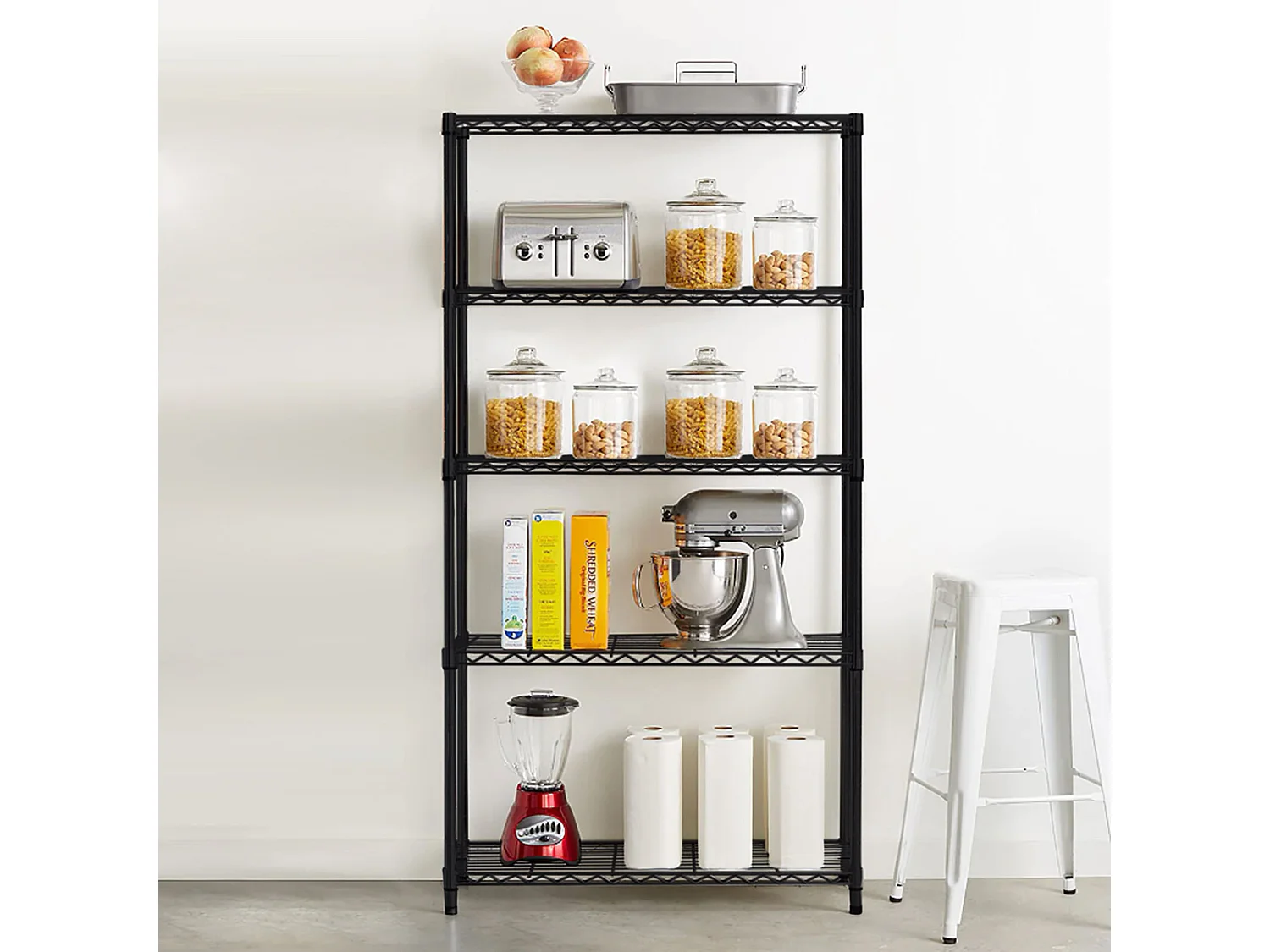 Estantería Metálica con Rejilla CATTERHOUSE Klaus 160 - 57x35x160 cm Estantería de Almacenaje Color Negro con 5 Baldas Soporta hasta 175 kg