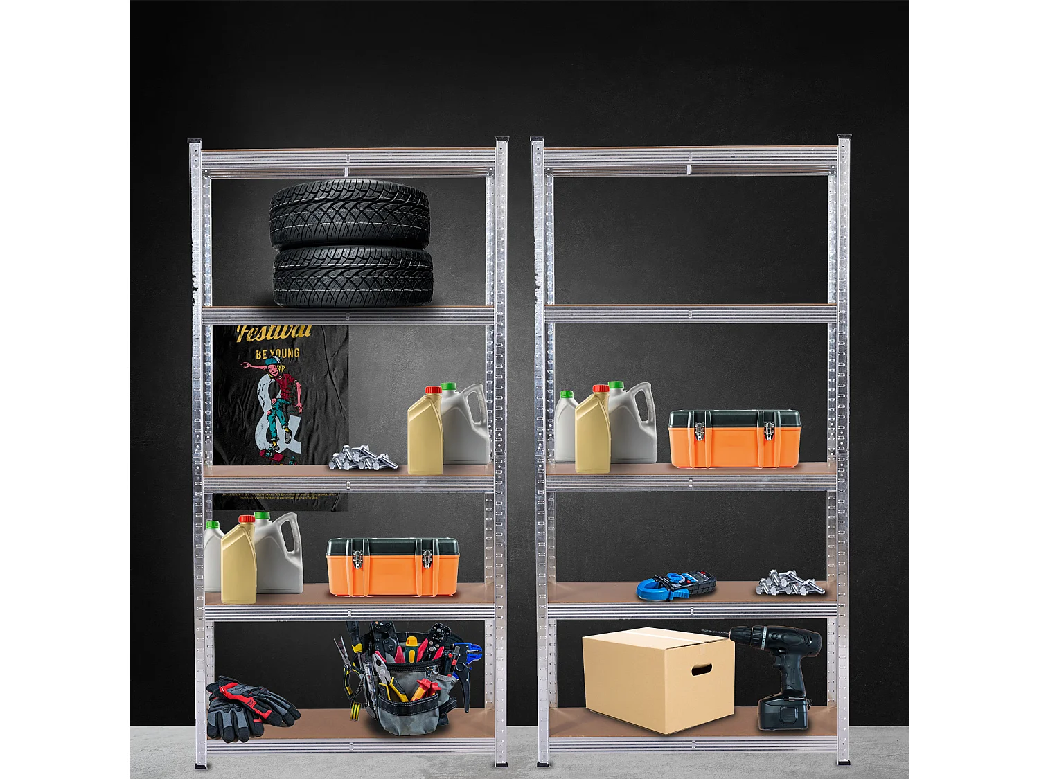 Étagère Réglable de Rangement à 5 Niveaux CATTERHOUSE Max Pro Lot 2 90x40x180 cm Charge Lourde 875 Kg Cadre en Acier