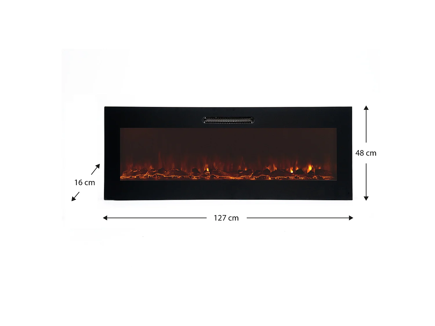 Cheminée Électrique Murale Encastrable 2000W Kekai Oregon 127x16x48 cm Noir avec Simulation de Feu Télécommande pour Intérieur