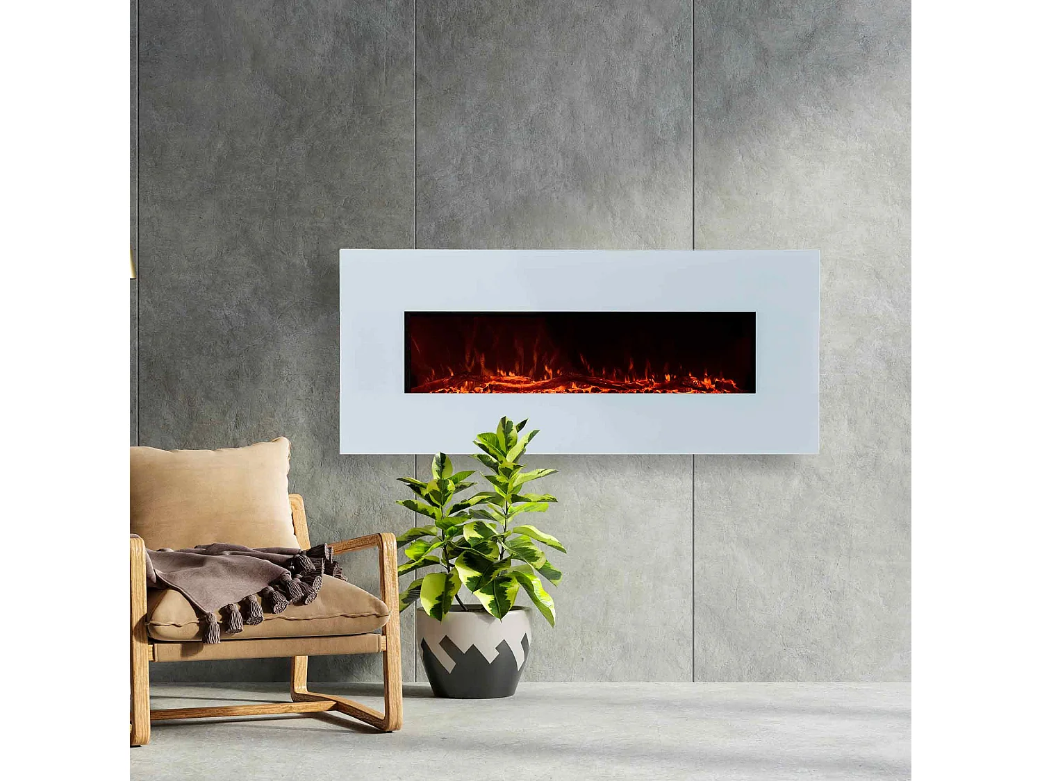 Cheminée Électrique Murale Encastrable Intérieur 1600W Kekai Alaska 128x26x61cm Simulation Feu Télécommande