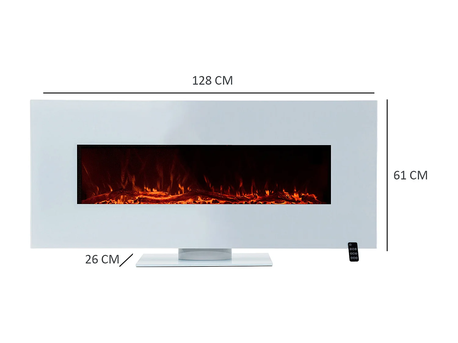 Cheminée Électrique Murale Encastrable Intérieur 1600W Kekai Alaska 128x26x61cm Simulation Feu Télécommande