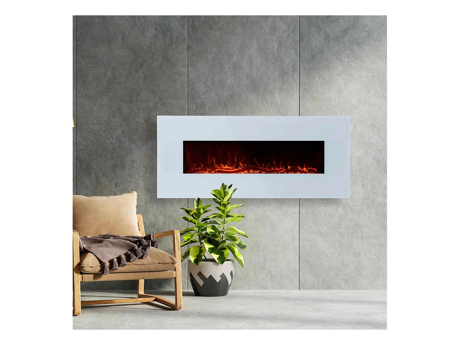 Cheminée Électrique Murale Encastrable Intérieur 1600W Kekai Alaska 128x26x61cm Simulation Feu Télécommande