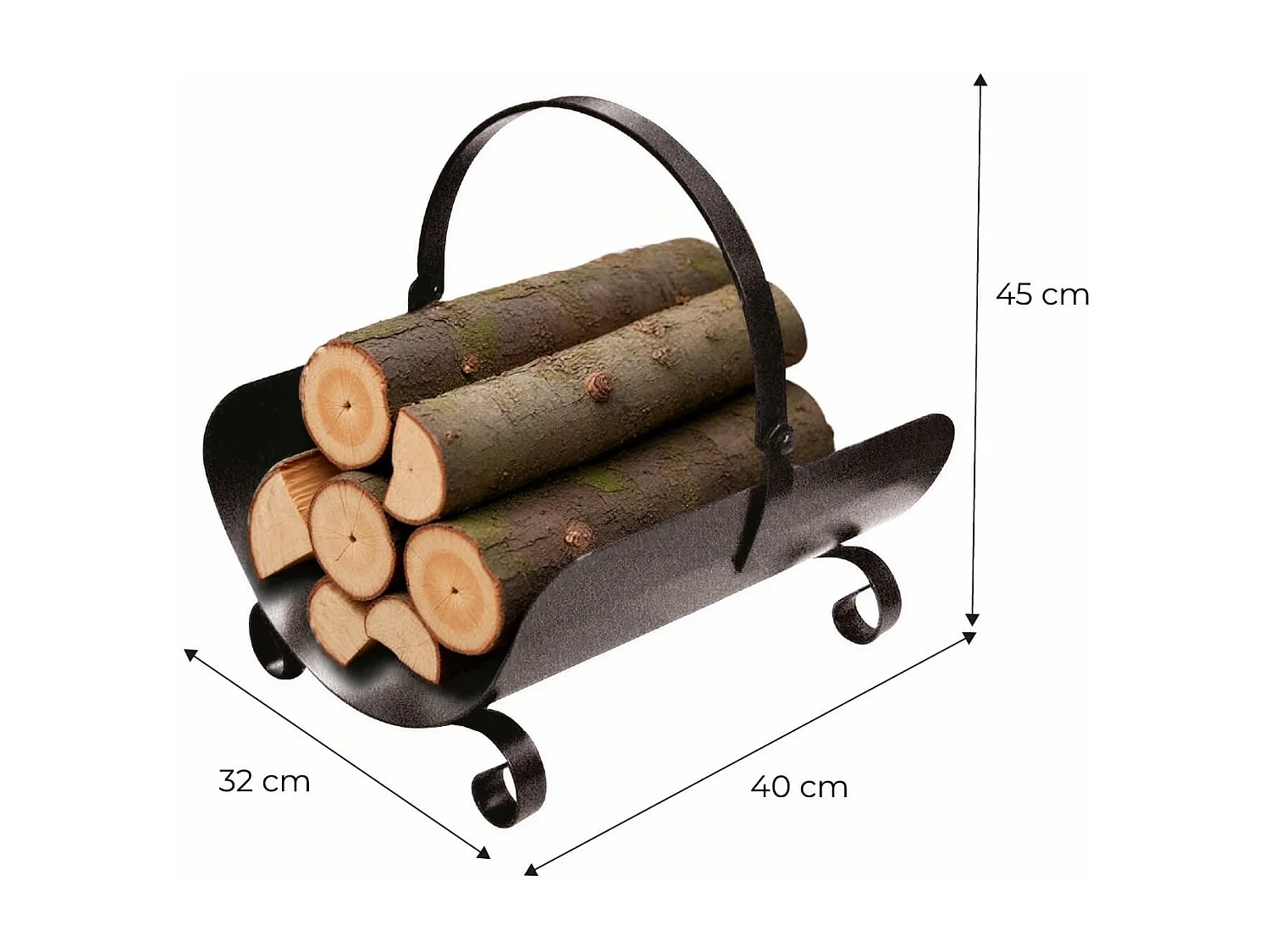 Range-Bûches Kekai Basket 40x32x45 cm en Fer Forgé