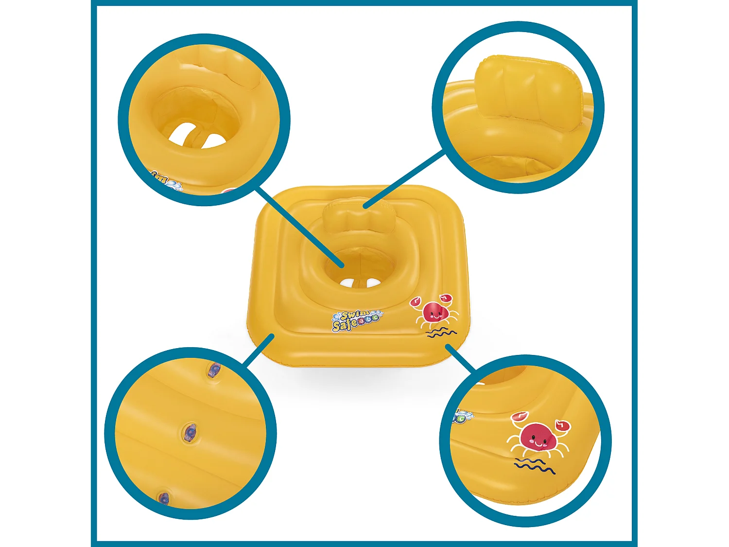 Bouée Gonflable pour Bébés de 1 à 2 ans Bestway Swin Safe 72x24 cm avec Siège Inclus Couleur Jaune