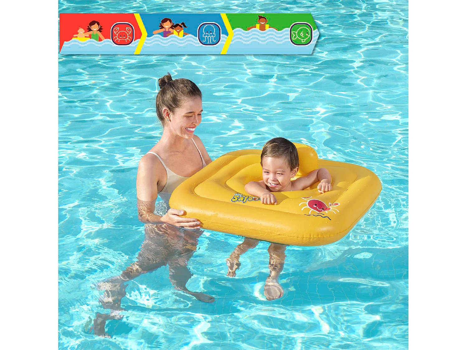 Bouée Gonflable pour Bébés de 1 à 2 ans Bestway Swin Safe 72x24 cm avec Siège Inclus Couleur Jaune