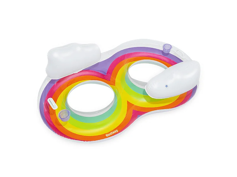 Salvagente Gonfiabile per 2 per Spiaggia o Piscina Bestway Rainbow Dreams Swin Tube 172x102 cm con 2 Portabicchieri Multicolore