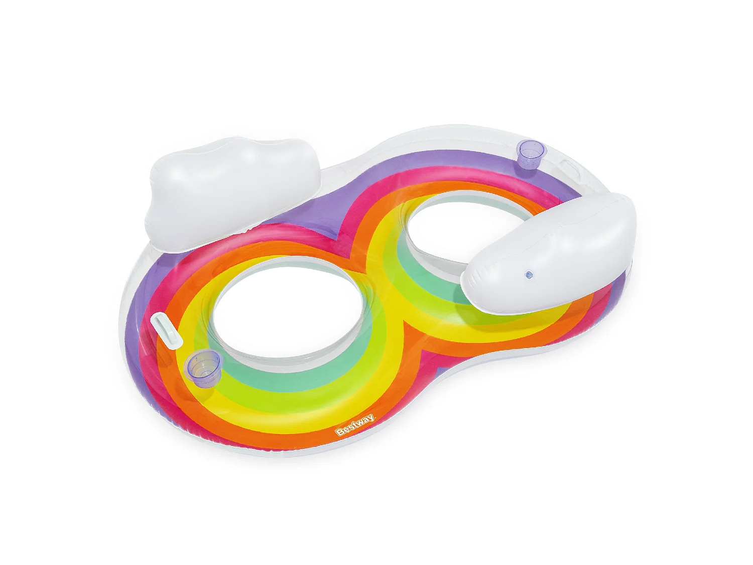 Bouée Gonflable Double pour Plage ou Piscine Bestway Rainbow Dreams Swin Tube 172x102 cm avec 2 Porte-Verres Multicolore