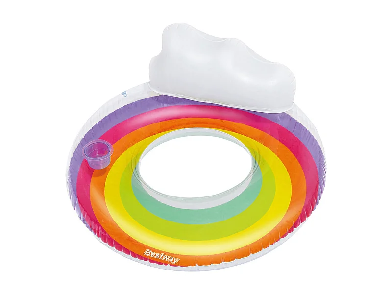 Flotador Hinchable para Playa o Piscina Bestway Rainbow Dreams Swin Tube 105x33 cm con Posavasos Multicolor