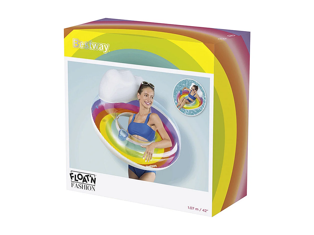 Bouée Gonflable pour Plage ou Piscine Bestway Rainbow Dreams Swin Tube 105x33 cm avec Porte-Verres Multicolore