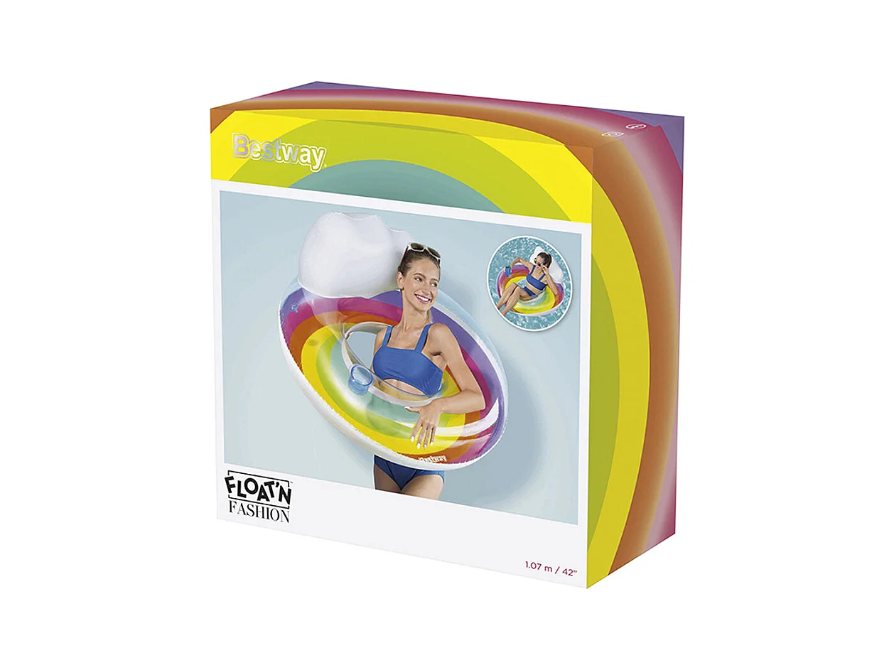 Flotador Hinchable para Playa o Piscina Bestway Rainbow Dreams Swin Tube 105x33 cm con Posavasos Multicolor