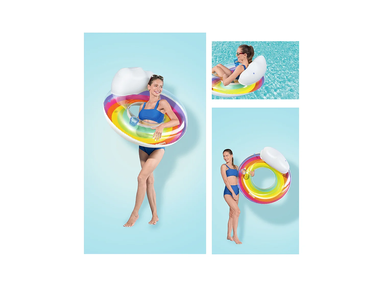 Flotador Hinchable para Playa o Piscina Bestway Rainbow Dreams Swin Tube 105x33 cm con Posavasos Multicolor