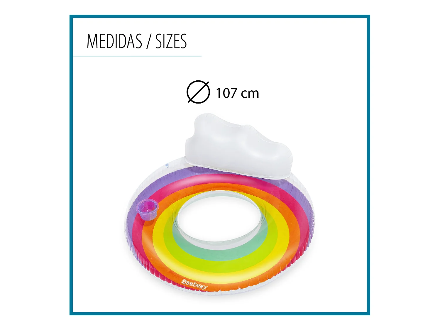 Flotador Hinchable para Playa o Piscina Bestway Rainbow Dreams Swin Tube 105x33 cm con Posavasos Multicolor