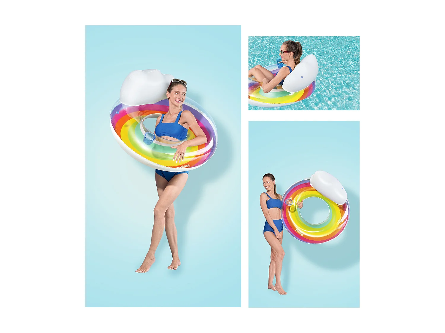 Flotador Hinchable para Playa o Piscina Bestway Rainbow Dreams Swin Tube 105x33 cm con Posavasos Multicolor