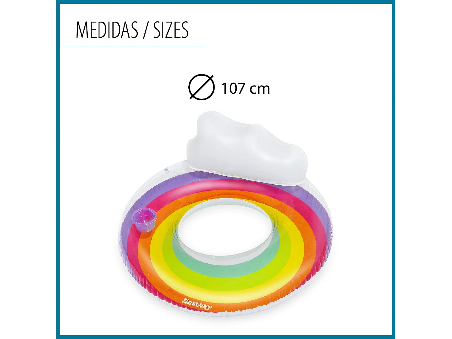 Flotador Hinchable para Playa o Piscina Bestway Rainbow Dreams Swin Tube 105x33 cm con Posavasos Multicolor