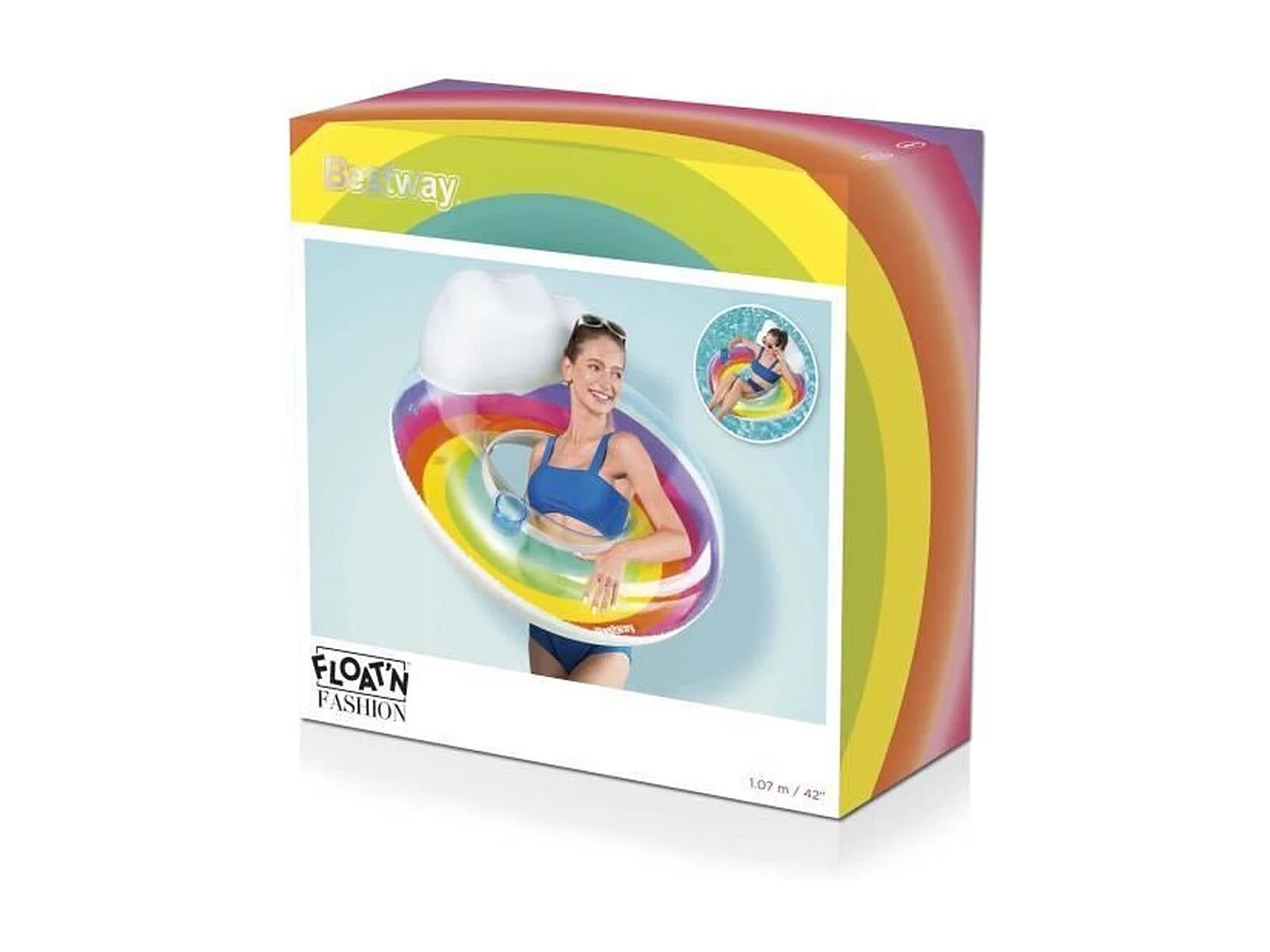 Flotador Hinchable para Playa o Piscina Bestway Rainbow Dreams Swin Tube 105x33 cm con Posavasos Multicolor