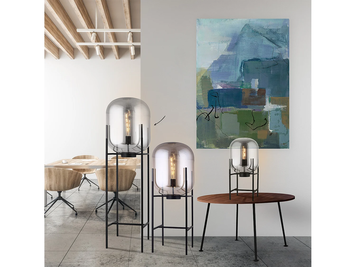 Lampadaire Noir et Gris Bharian Ø46x150 cm