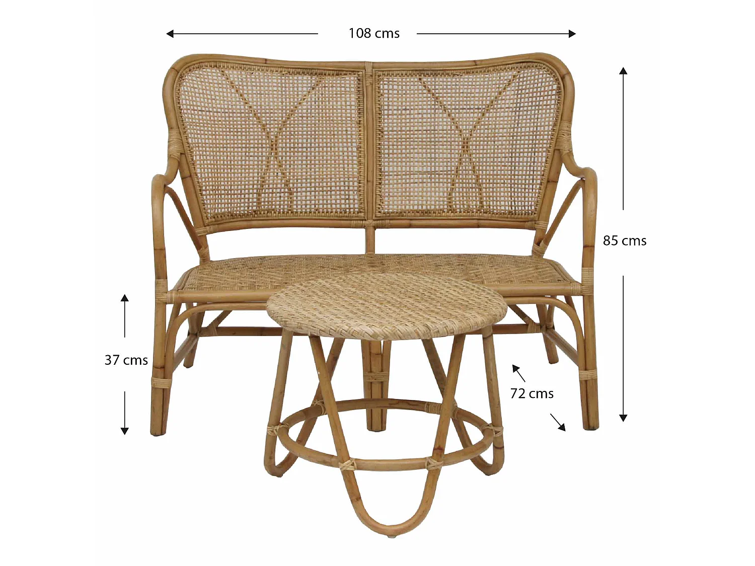 Conjunto de Sofá, 2 Sillas y 2 Mesas Auxiliares para Jardín 4 Personas Chillvert Parma 108x72x85 cm Ratán Natural y Mimbre