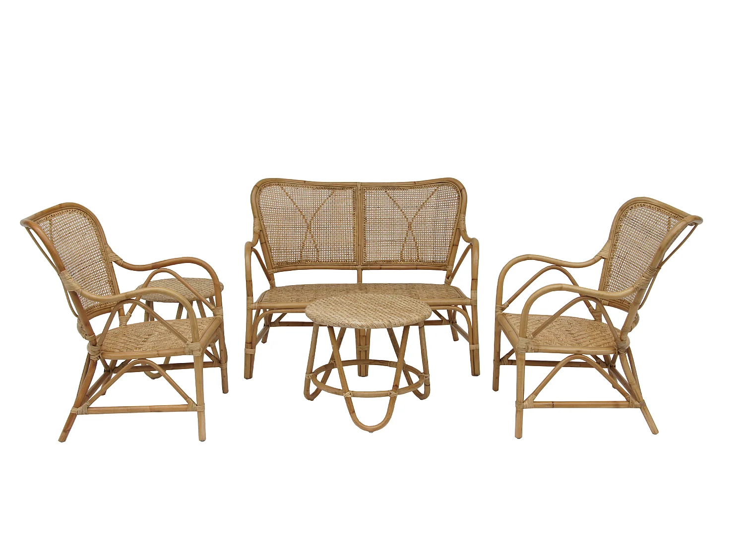 Conjunto de Sofá, 2 Sillas y 2 Mesas Auxiliares para Jardín 4 Personas Chillvert Parma 108x72x85 cm Ratán Natural y Mimbre