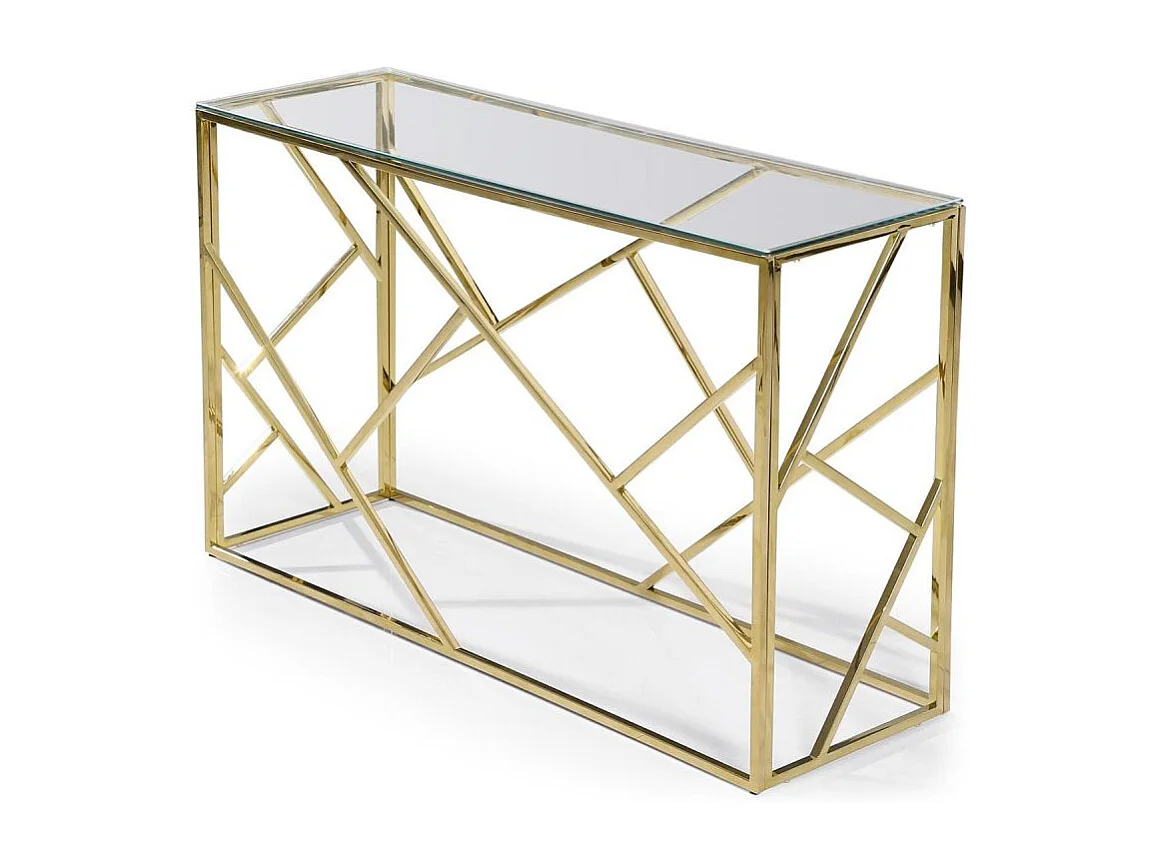 Console Design en Verre & Métal "Linea" 120cm Or