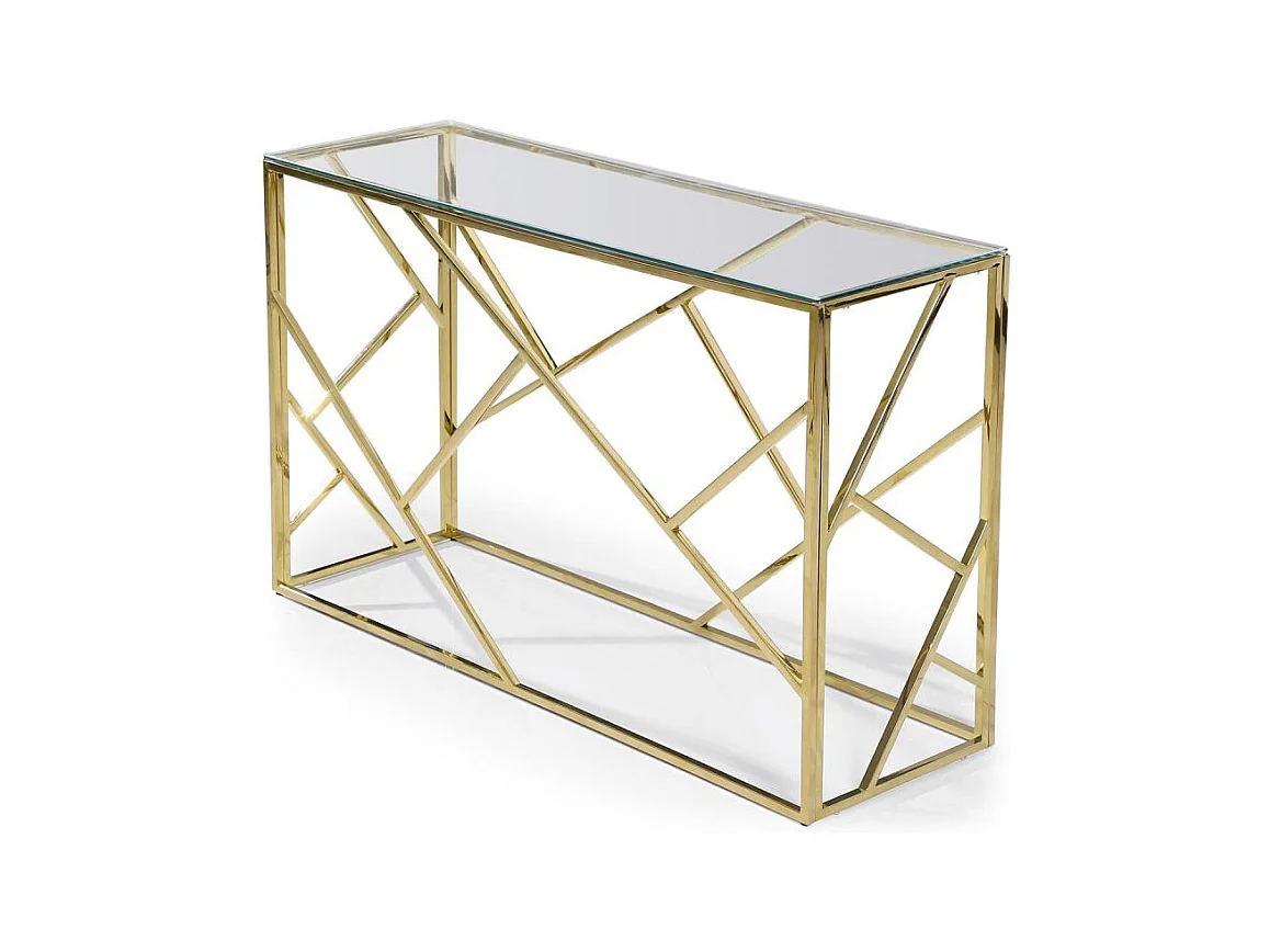 Console Design en Verre & Métal "Linea" 120cm Or