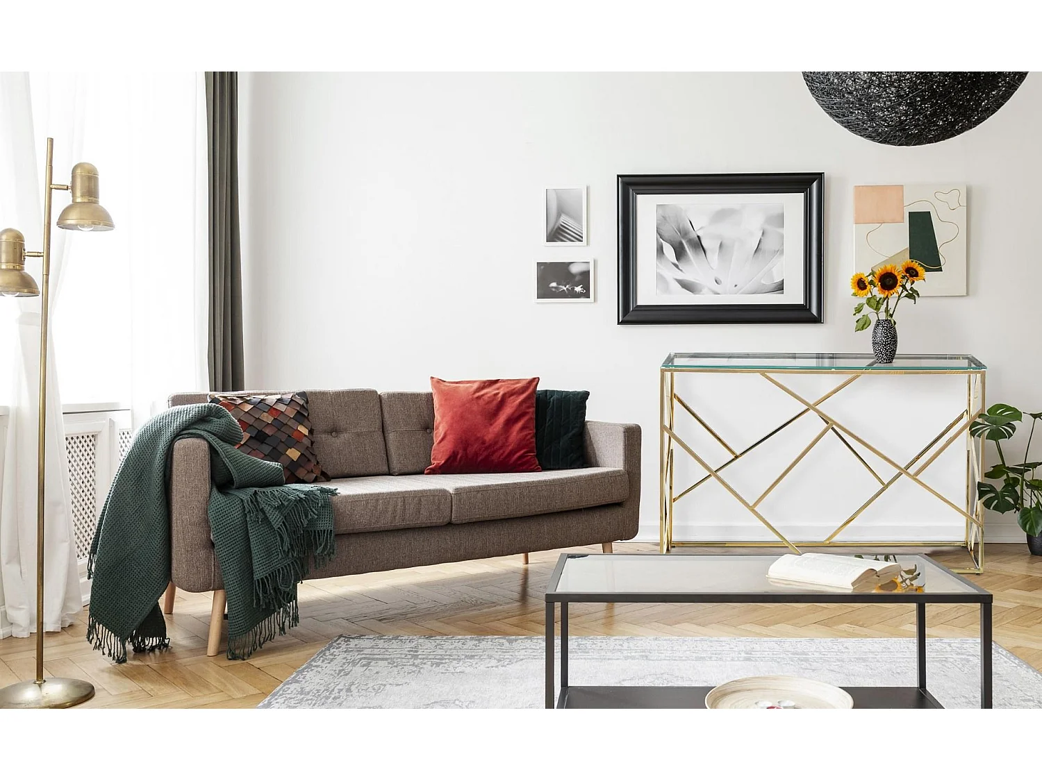 Console Design en Verre & Métal "Linea" 120cm Or