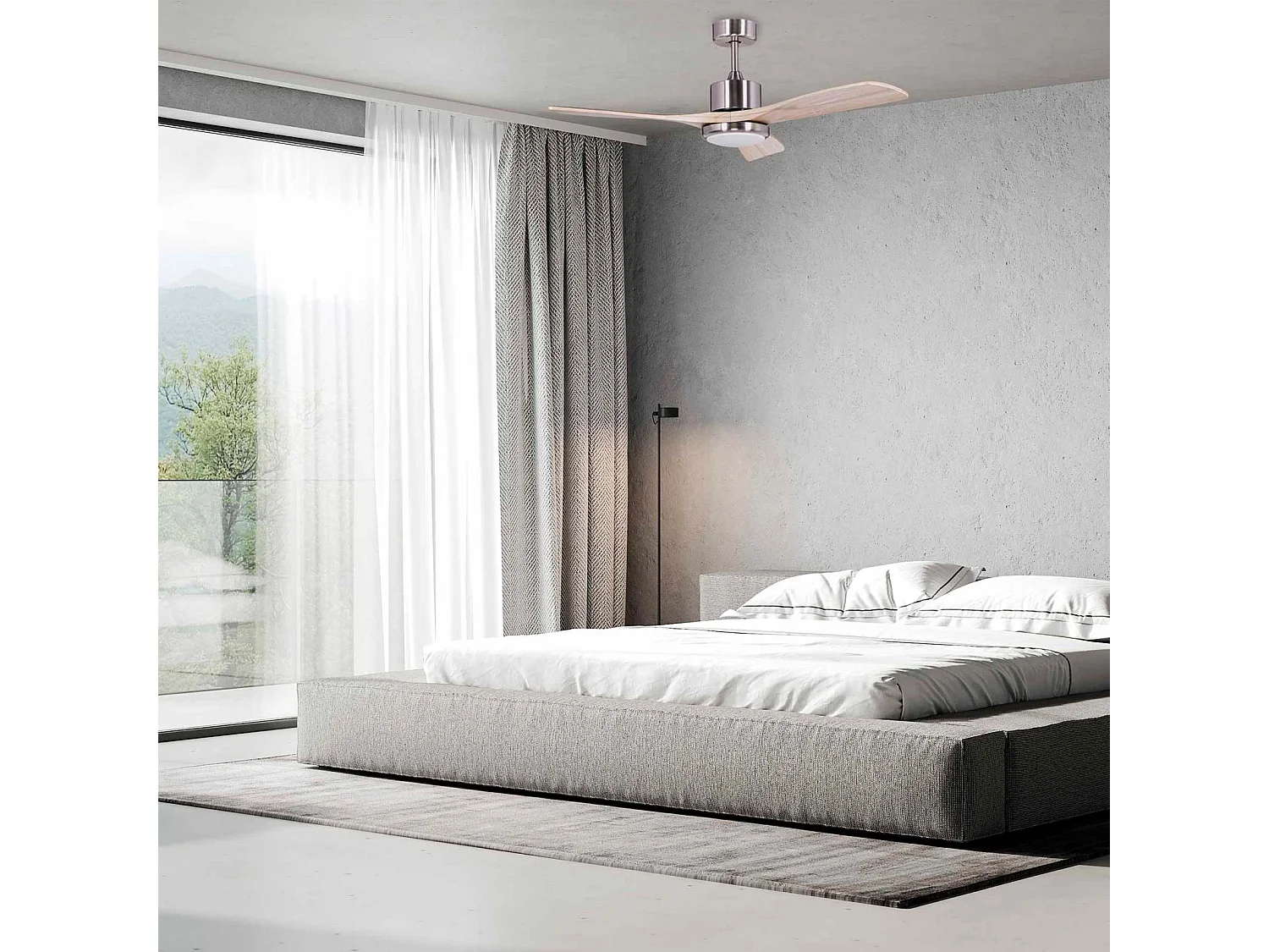 Ventilatore da Soffitto Kekai Tramontana DC 132x40cm 55W Argento con Pale in Legno, Luce Regolabile, Timer e App Smart
