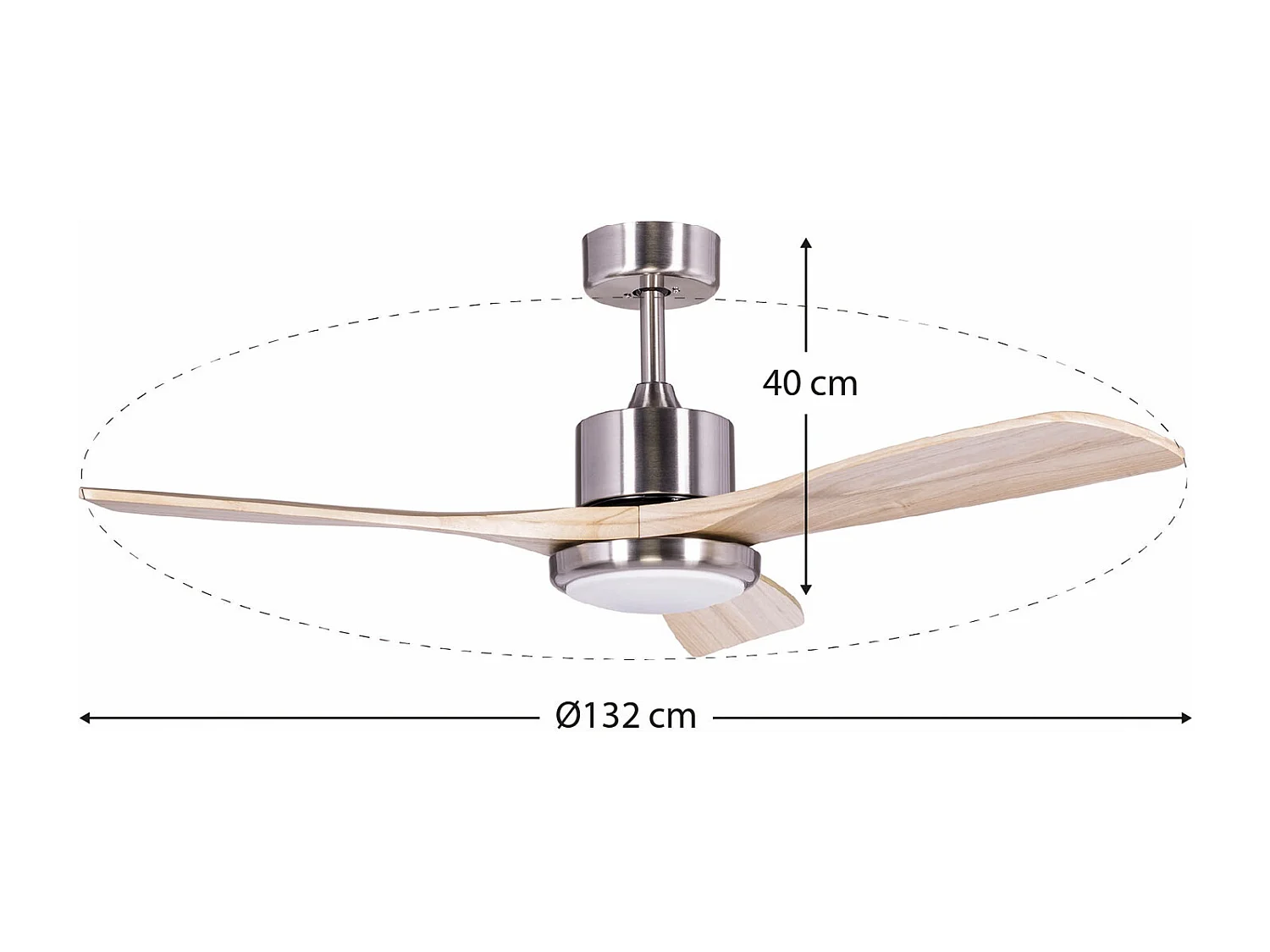 Ventilatore da Soffitto Kekai Tramontana DC 132x40cm 55W Argento con Pale in Legno, Luce Regolabile, Timer e App Smart