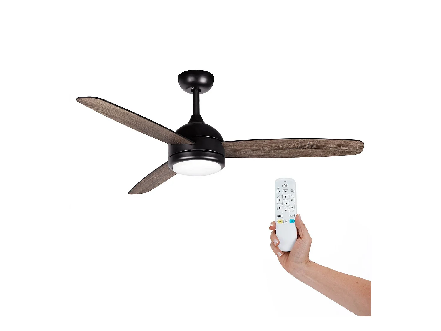 Ventilatore da Soffitto Kekai Siroco Nero DC 132x40cm 55W con Pale in Legno, Luce Regolabile, Timer e Applicazione Smart