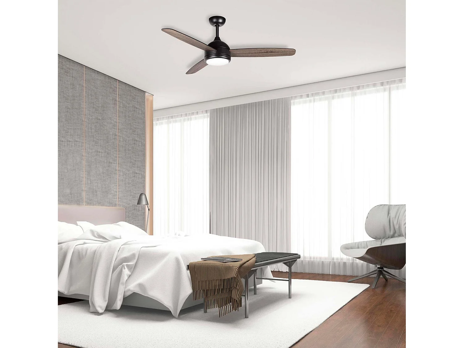 Ventilatore da Soffitto Kekai Siroco Nero DC 132x40cm 55W con Pale in Legno, Luce Regolabile, Timer e Applicazione Smart