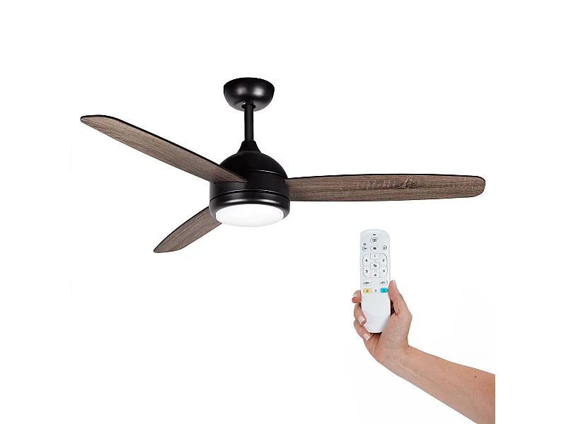 Ventilatore da Soffitto Kekai Siroco Nero DC 132x40cm 55W con Pale in Legno, Luce Regolabile, Timer e Applicazione Smart